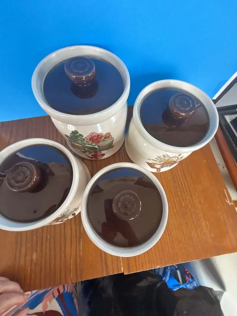 Set of 4 Vintage Wendy Wheeler Illustrated Ceramic Food Canisters Jars